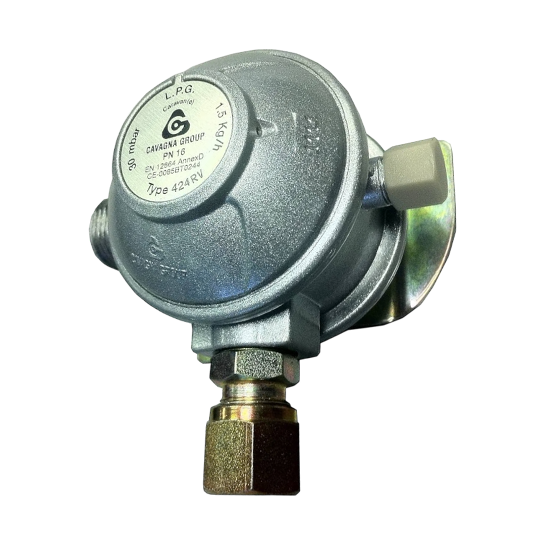 Cavagna 30mbar Gas Regulator 10mm 90º 424RV | Caravan/Motorhome Gas Regulator | ThomasTouring.co.uk