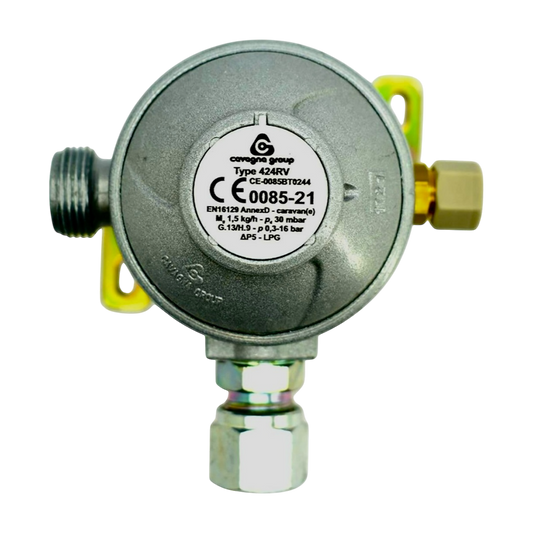 Cavagna 30mbar Gas Regulator 10mm 90º 424RV | Caravan/Motorhome Gas Regulator | ThomasTouring.co.uk