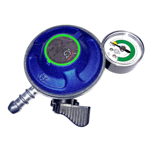 Clip On Butane Regulator With Gauge | ThomasTouring.co.uk