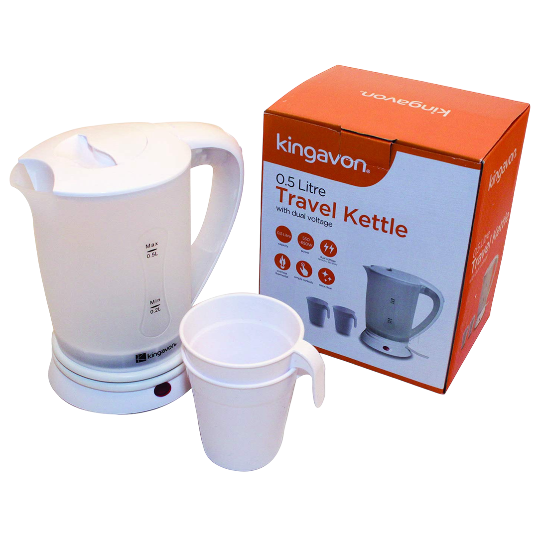 Kingavon Travel Kettle With Cups - 0.5L Dual Voltage | 5011976021963 | ThomasTouring.co.uk