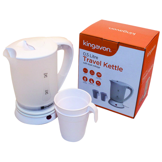 Kingavon Travel Kettle With Cups - 0.5L Dual Voltage | 5011976021963 | ThomasTouring.co.uk