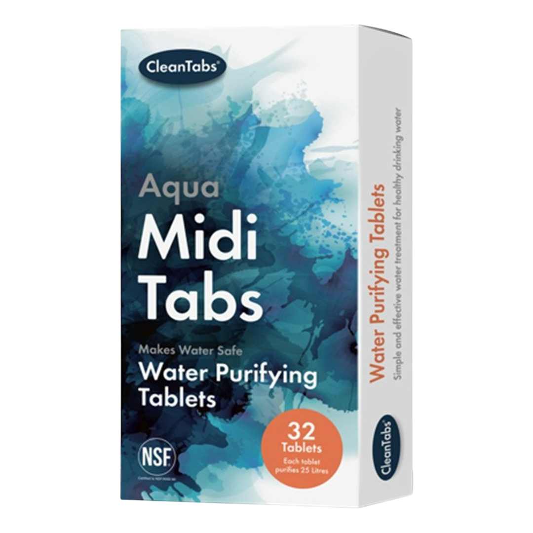 CleanTabs Aqua Midi Tabs - 32 Water Purifying Tablets for Safe Drinking Water in Caravans & Motorhomes