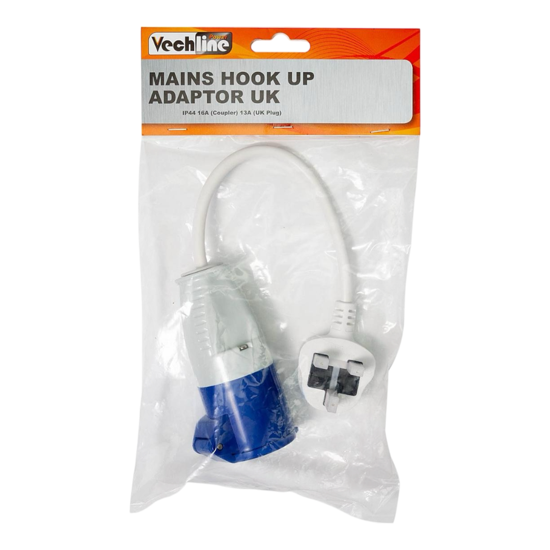 230V Vechline mains hook-up adaptor with UK plug for campsite power connection